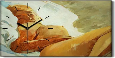 Produktbild von Dekor Leinwand Uhr Wandbilder 60x30 Kunst Nackter Körper Schlafende Frau - schwarze Hände