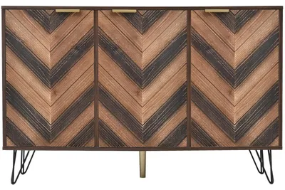 Zdjęcie produktu dla Komoda do salonu - szafka z 3 drzwiczkami - 120 x 38 x 76,5 cm - wykonana z litego drewna - metalowe uchwyty - duża przestrzeń do przechowywania - kolor: czarny