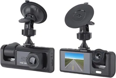 Immagine prodotto di Set doppia telecamera per auto - Telecamera per auto Full HD - Visione notturna - Sensore di movimento - Obiettivo grandangolare - Modalità parcheggio - Registrazione in loop - Con slot per scheda SD