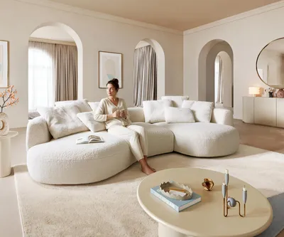 Produktbild von DELIFE Big-Sofa Edina 330x170 cm Teddystoff Beige