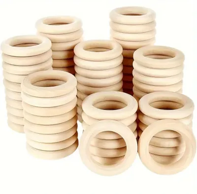 Produktbild von Holzringe - Unlackiert und natürlich - Für Bastelarbeiten und Dekoration - 70 mm - 5 Stück