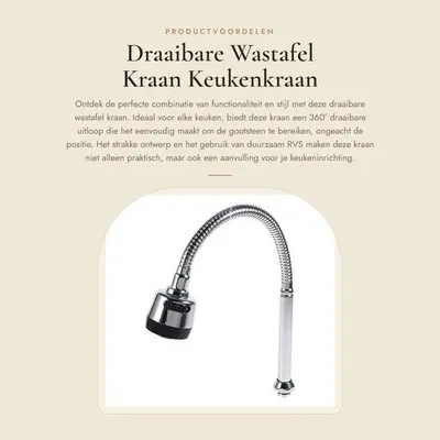 Zdjęcie produktu dla Kran umywalkowy 360° obrotowy - stal nierdzewna - pojedyncza dźwignia - elastyczna wylewka - kran do zlewozmywaka - stylowy design - krany kuchenne