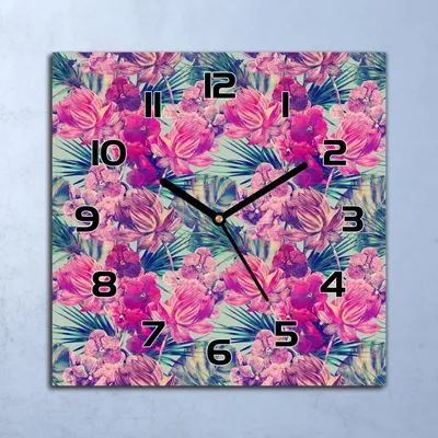 Produktbild von Wanduhr Echt-Glas-Küchenuhr Pflanzen-Dschungel Quarz 30x30 Deko Bilder