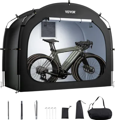 Image de Tente pour vélo VEVOR, pour 3 à 4 vélos, abri pour vélo facile à monter, avec fibre de verre très résistante et double fermeture éclair, 203x122x169 cm