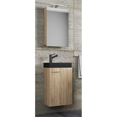 Produktbild von VCM 3-tlg Set | Waschplatz für Gäste WC | Gästebad Toilette | Waschtisch mit Spiegelschrank | Badmöbel Badezimmer Set – Slito SC-BL