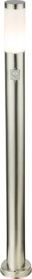 A silver bollard light with a white top.