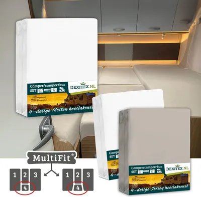 Image de Ensemble textile 4 pièces avec matelas central -2 ensembles de draps-housses (4 pièces) et 1 ensemble de draps-housses (4 pièces) - 1 Molton + 1 Blanc - 1Molton+1Blanc/1Sable