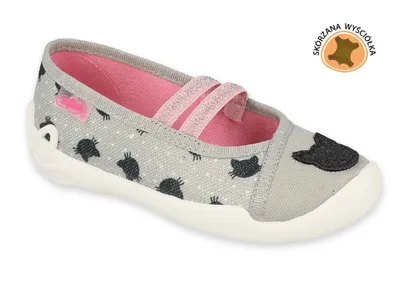 Produktbild von BEFADO Mädchen Hausschuhe Ballerinas Flexible mit Katze, Ledereinlagen, Grau 36