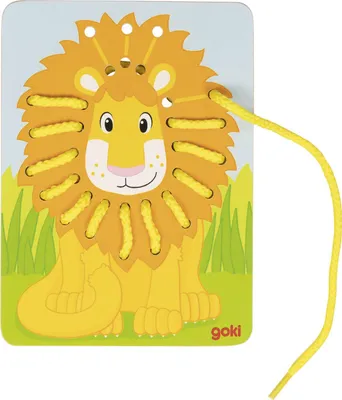Zdjęcie produktu dla goki 58686 Gra sznurkowa papuga, lew, zebra 12 x 16,5 cm, drewno, 3 sztuki, 6 sznurkw, kolorowy (1 zestaw)