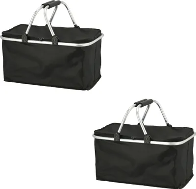 Image de Novaliv 2x Panier à provisions pliable avec fonction de refroidissement 30 litres NOIR Panier isolant avec poignées rembourrées et fermeture éclair sur le couvercle Panier de transport
