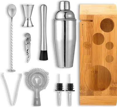 Produktbild von Cocktail Shaker Set, 750ML 10 Teiliges Edelstahl Barkeeper Kit Geschenk für Männer, Frauen, Freunde, Home Stylish Bar Tool Set , Silber