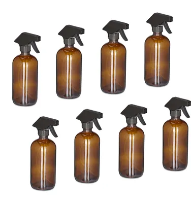 Image de Vaporisateur en verre Relaxdays, lot de 8, 500 ml, jet fin et jet puissant, vaporisateur pour soins capillaires, nettoyage et plantes, marron