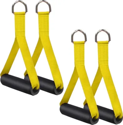 Produktbild von 4er Set Einhandgriff für Widerstandsbänder | Trainingsgriffe [gelb] für Fitnessbänder, Expander | Kabelzug Griffe | Krafttraining Zubehör für Heimtrainingsgeräte, Fitnessgeräte | Heim Fitnessstudio