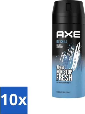 Image de Ax – Déodorant spray pour le corps – 48 heures de fraîcheur – Ice Chill – Menthe glacée & citron – 150 ml - Pack économique - 10 pièces