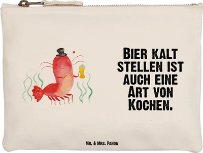 Produktbild von Mr. & Mrs. Panda Mäppchen Hummer Weizen Größe M - Weiß - Geschenk, Waschtasche, beauty case, Federmappe, Gasthaus, Kochen, Bier, Wirtschaft, Garnelen, Meer, Federtasche