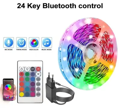 Produktbild von RGB LED-Streifen 24 V mit Musik-Synchronisation, Bluetooth, App- und Fernbedienung, Farbwechsel - 24KEY Bluetooth RGB 20m