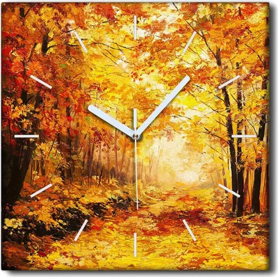Produktbild von Coloray Uhr auf Leinwand 30x30 cm Wand Uhr Dekoration Wohnzimmer Segeltuch weiße Zeiger -Herbstwaldlandschaft.
