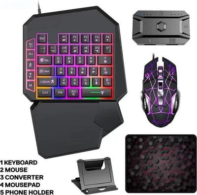 Produktbild von ZELURXX Einhand Gaming Tastatur 40 Tasten RGB Beleuchtung USB Antighosting Wasserdicht für PC Laptop, 5-in-1 Gaming Set