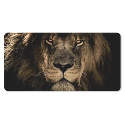 Produktbild von MuchoWow® Schreibtischunterlage Löwe - Tiere - Schwarz - Porträt 80x40 cm - XXL Mauspad - Gaming Mauspad