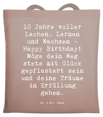 Produktbild von Mr. & Mrs. Panda Schultasche Spruch 10. Geburtstag Feier - Braun Pastell - Geschenk, Glückwunsch, Beutel, Geburtstagsgeschenk, Tragetasche, Jutebeutel, Shopping Tasche