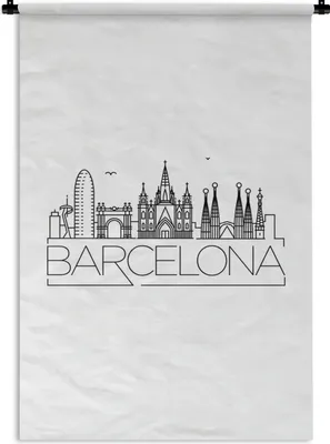 Produktbild von MuchoWow® Wandteppich Wandbehang Skyline von Barcelona" auf weißem Hintergrund 90x135 cm Tapisserie Dekoration Wandtuch - Baumwolle - Wandskulptur