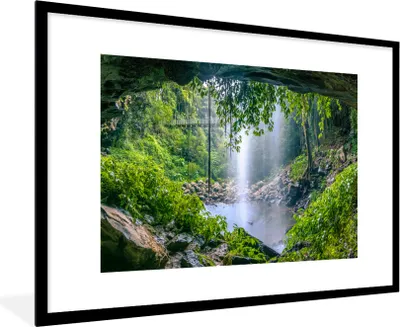 Produktbild von MuchoWow® Gerahmtes Poster Dschungel - Regenwald - Wasser - Wasserfall - Pflanzen 90x60 cm - Poster mit Schwarzem Bilderrahmen Wandposter Rahmen Foto Bilder - Wanddekoration - Fotos