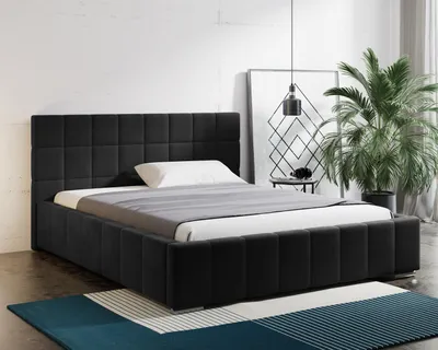 Produktbild von Polsterbett mit Bettkasten Tres, Bett für Schlafzimmer, Metallrahmen mit Lattenrost (Stoff: kronos 07 - schwarz, Große: 180x200 cm)