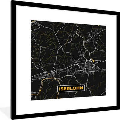 Produktbild von MuchoWow® Gerahmtes Poster Gold - Deutschland - Karte - Stadtplan - Iserlohn 40x40 cm - Poster mit Schwarzem Bilderrahmen Wandposter Rahmen Foto Bilder - Poster - Plakat im Rahmen