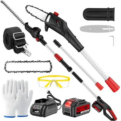 2-in-1 Akku-Heckenschere und Elektrosäge, kabellos, rot