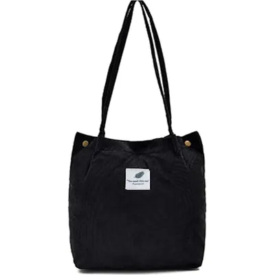 Produktbild von STILVORA Schultertasche Cord, Damen Schlicht – Weiche Cordtasche mit festem Gurt, Schultertasche groß leicht aus Cordstoff für Alltag & Büro, Schwarz