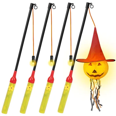 4 LED-Laternenstäbe für Kinder, 40 cm, gelb/rot, für Feste