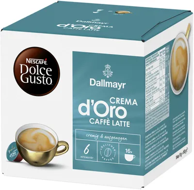 Produktbild von Nescafé Dolce Gusto Dallmayr Crema dOro Caffé Latte, Kaffeekapsel, Kaffee, 16 Kapseln