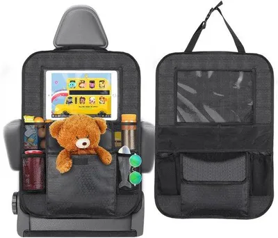 Produktbild von Unyqoos® Wasserdichter Autositzschoner aus 600D Oxford mit 6 Fächern & Tablethalter bis 12,5 Zoll – verstellbare Gurte für Pkw & SUV, Fußballmuster