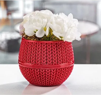 Image de 6 pots de fleurs rouges de 6,5 cm avec drainage et motif crocheté pour cactus et petites plantes