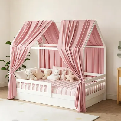 Image de Rideau en tulle pour chambre d'enfant, couleur rose