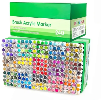 Immagine prodotto di Pennarelli a base di colori acrilici con punta a pennello, disponibili in 240 colori, ideali per diverse superfici e per progetti fai-da-te e artigianali