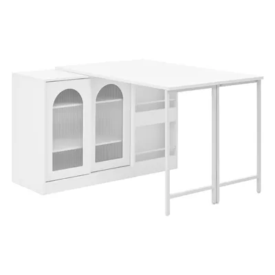 Produktbild von Moderner Bartisch, Ausziehbar 360° Drehbare Bartisch Mit Stauraum, Reversibel Tisch Sideboard Bar Mit Glasschranktür, Bar Tisch Für Küche Kaffeebar
