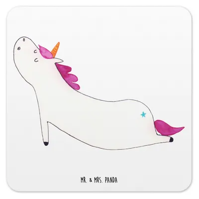 Produktbild von Mr. & Mrs. Panda Tischuntersetzer Einhorn Yoga 10er Set - Weiß - Geschenk, Namaste, Untersetzer für Gläser, Getränkeuntersetzer, Unicorn, Einhörner, Coaster, Sport, Joga