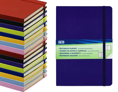 Image de Cahier A5 quadrillé, de la marque TSI, couleur indigo, 192 pages, avec poche intérieure et marque-page