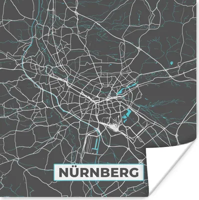 Produktbild von MuchoWow® Poster Karte - Stadtplan - Nürnberg - Deutschland - Blau 50x50 cm - Wohnzimmerdekoration