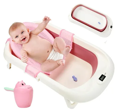 Produktbild von Faltbare Babybadewanne mit Thermometer und Badewanneneinlage, Rosa