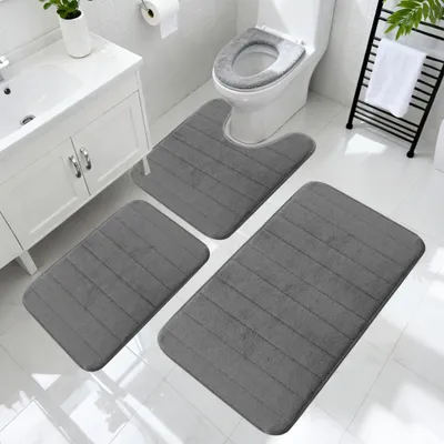 Produktbild von Badematten Set 3-teilig, Memory-Foam, rutschfest, dunkelgrau, für Badezimmer