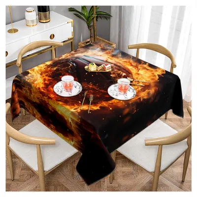Produktbild von Tischdecke mit Basketballmotiv und Flammeneffekten, quadratisch, für Innen- und Außenbereich, geeignet für Hochzeiten, Teepartys und mehr