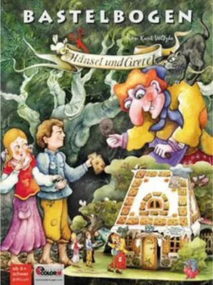 Image de Hänsel und Gretel bei der Hexe Bastelbogen Lebkuchenhaus