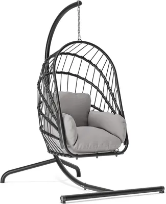 Produktbild von Balconera Polyrattan Hängesessel mit Gestell,  Klappbarer Hängeschaukel mit strapazierfähiger Polsterung, 160 kg Tragfähigkeit für Indoor und Outdoor