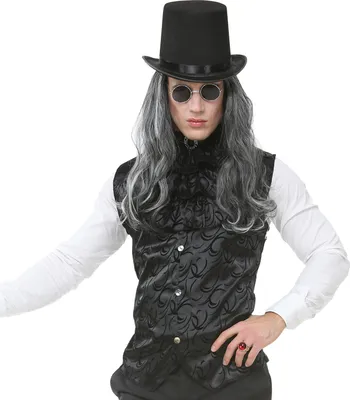 Produktbild von Elegantes Steampunk-Gilet mit Stehkragen & Rüschenkragen Baron Schwarz-Grau S/M (48/50)