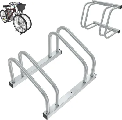 Produktbild von XMTECH Fahrradständer für 2 Fahrräder, 30-65mm Reifenbreite rostfreier Stahl selbstsichernde Schrauben Boden oder Wandmontage Mehrfachständer Fahrradhalter, Silber