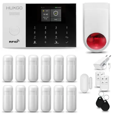 Immagine prodotto di HUXGO HXA005 Sistema di allarme per la casa, WiFi + GSM 4G, con sirena wireless. Sistema di allarme con 12 sensori di movimento e sensori per porte e finestre, compatibile con l'app Tuya Smartlife