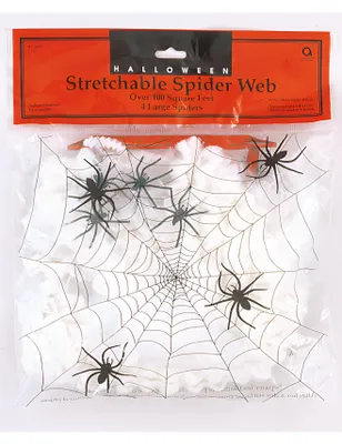 Produktbild von Halloween Spinnennetz mit 4 schwarzen Spinnen – Halloweendeko