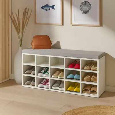 Image de Banc à chaussures avec siège rembourré et compartiments de rangement